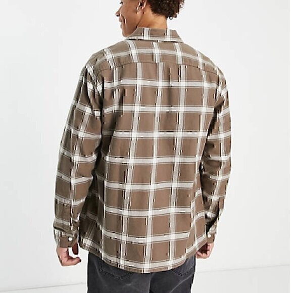 HOLLISTER HCO Mens Check Overshirt Brown White Plaid Flannel Button Down Cotton - Picture 3 of 14